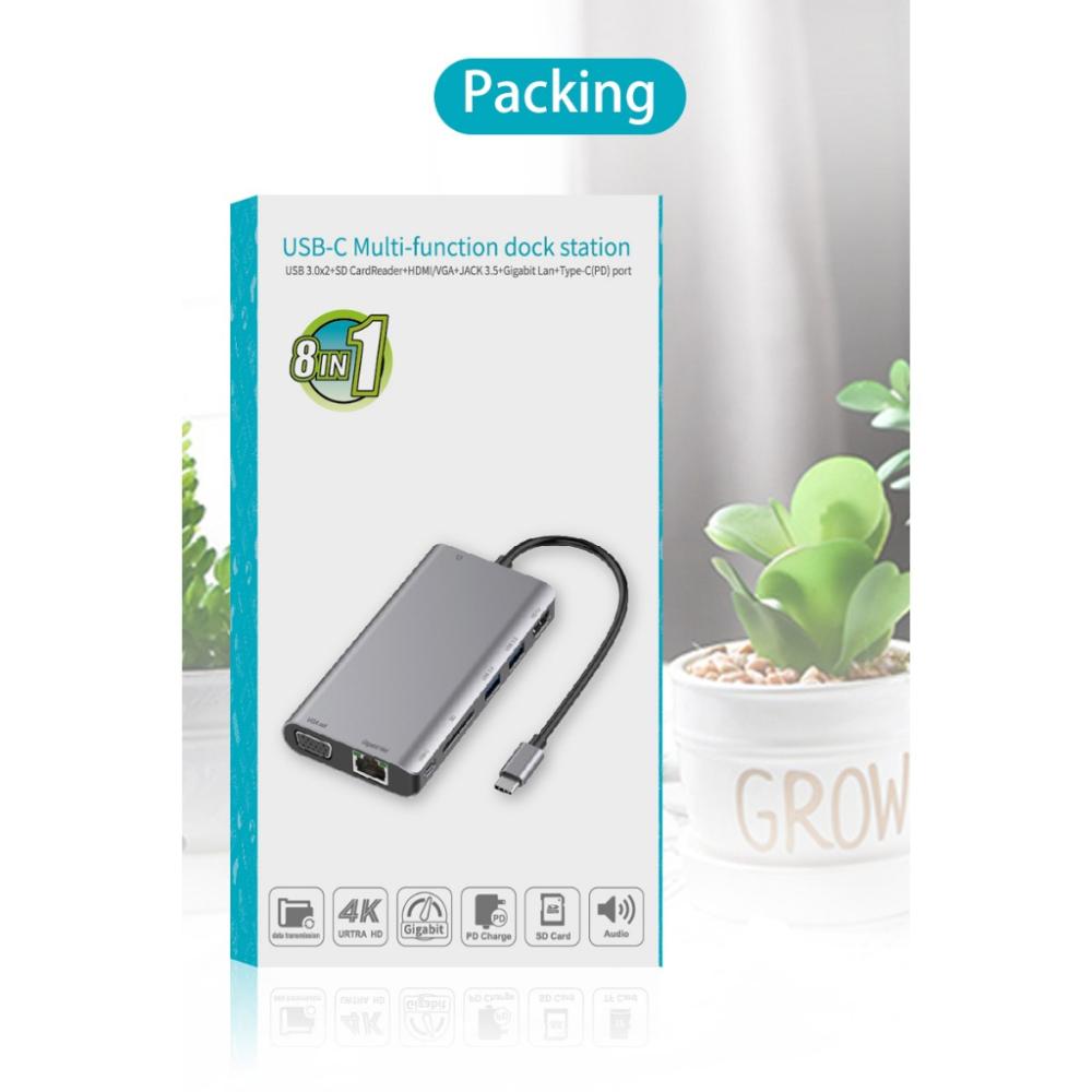 八合一多功能轉接器 Type-c 雙USB3.0集線器 Mac轉接頭(支持PD快充/SD卡讀取)-細節圖5