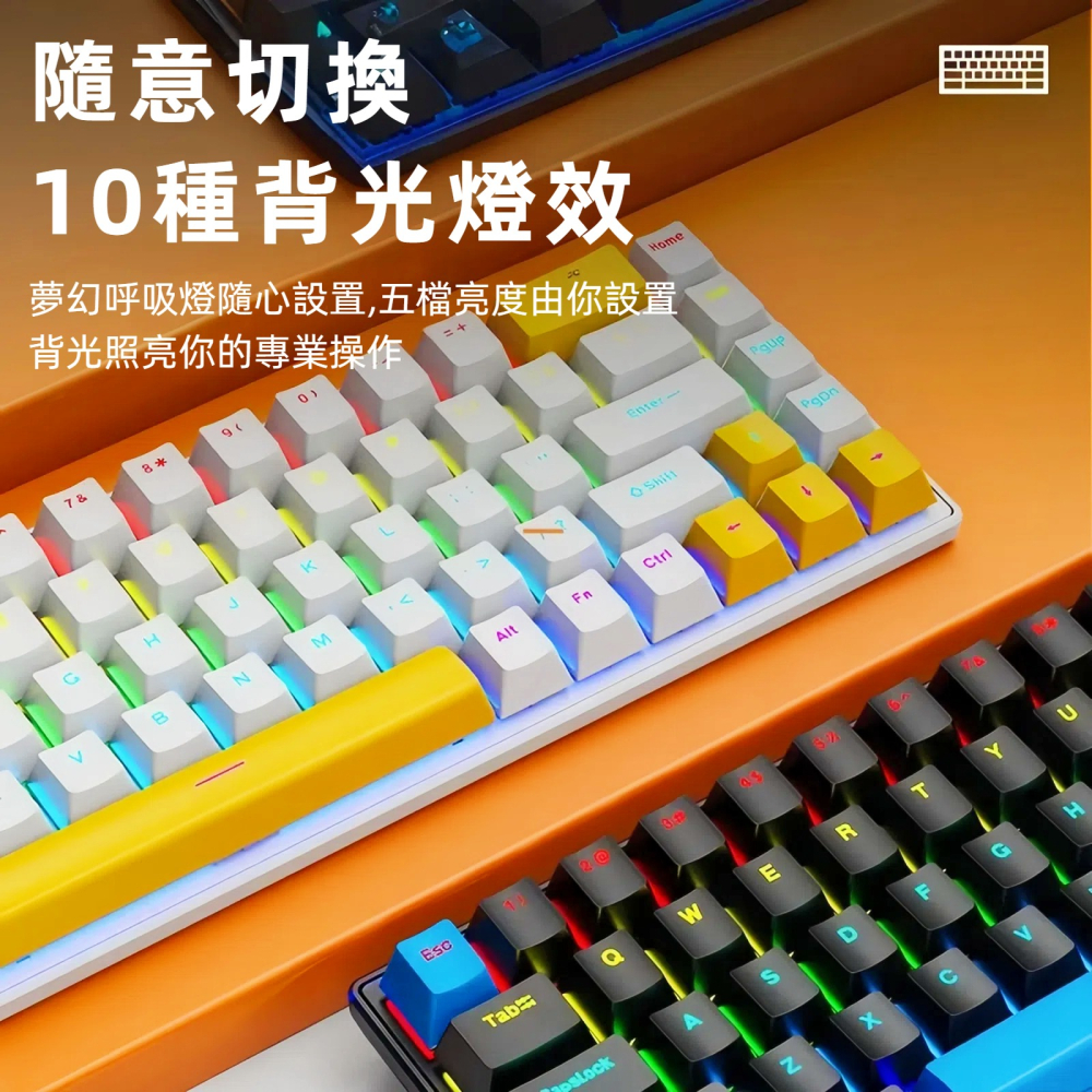 68鍵 可熱插拔  RGB機械鍵盤 注音＋倉頡刻印 青軸 紅軸 rgb燈效 發光機械鍵盤 注音鍵盤-細節圖3
