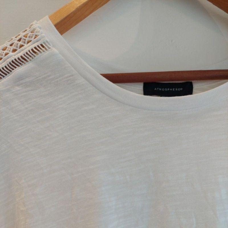 atmosphere 英國白色編織肩線竹節棉短T 42 XL-細節圖2