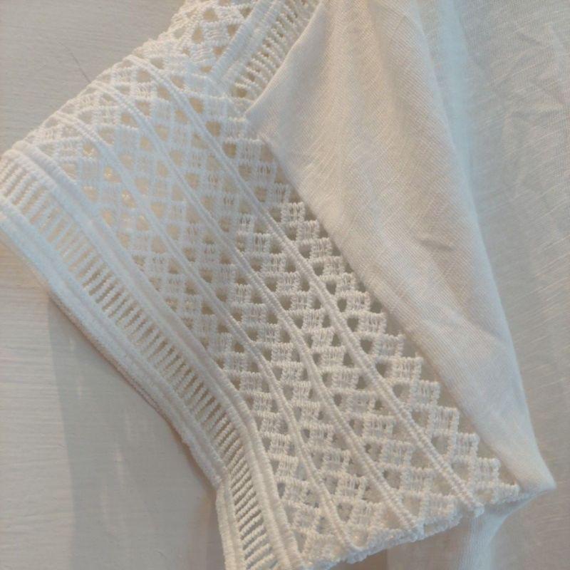 atmosphere 英國白色編織肩線竹節棉短T 42 XL-細節圖3