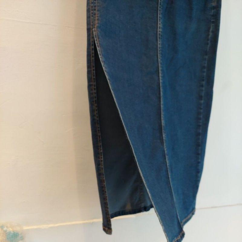 全新AIR SPACE.COM 牛仔長裙舒適開衩牛仔裙M-細節圖2