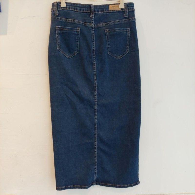 全新AIR SPACE.COM 牛仔長裙舒適開衩牛仔裙M-細節圖3