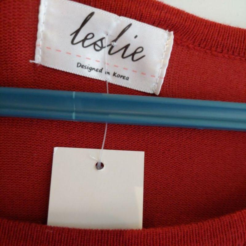 韓國牌Leslie暗紅色飛鼠袖長袖毛衣針織衫M-L-細節圖3