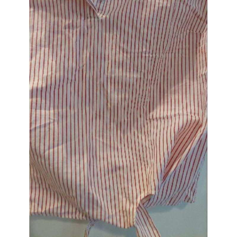 Lativ 純棉復古紅色直條紋綁帶襯衫立領背心L-細節圖4