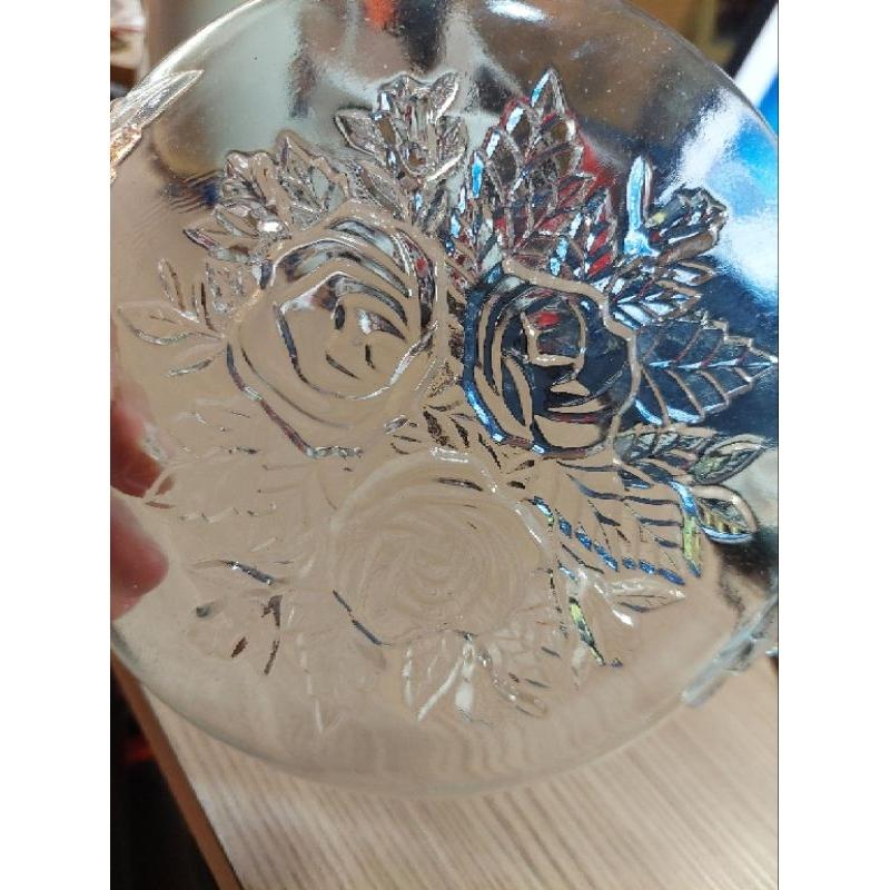 早期古典玻璃雕花玻璃盤水晶玻璃甜點盤 21*17*3cm 玫瑰花盤-細節圖2