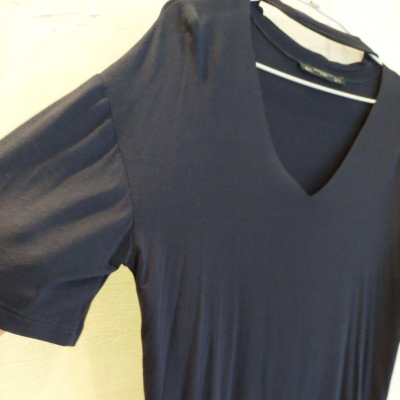 歐美小性感脖子繫帶深藍色彈性短T  L-細節圖3