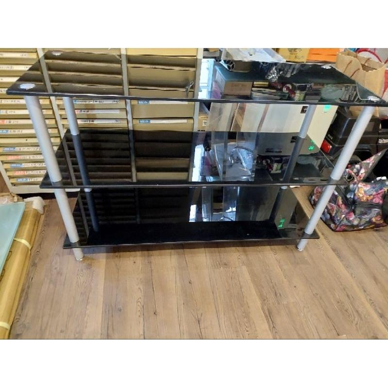 展藝黑色音響電視架擴大機播放機三層強化玻璃收納架110×40cm-細節圖2