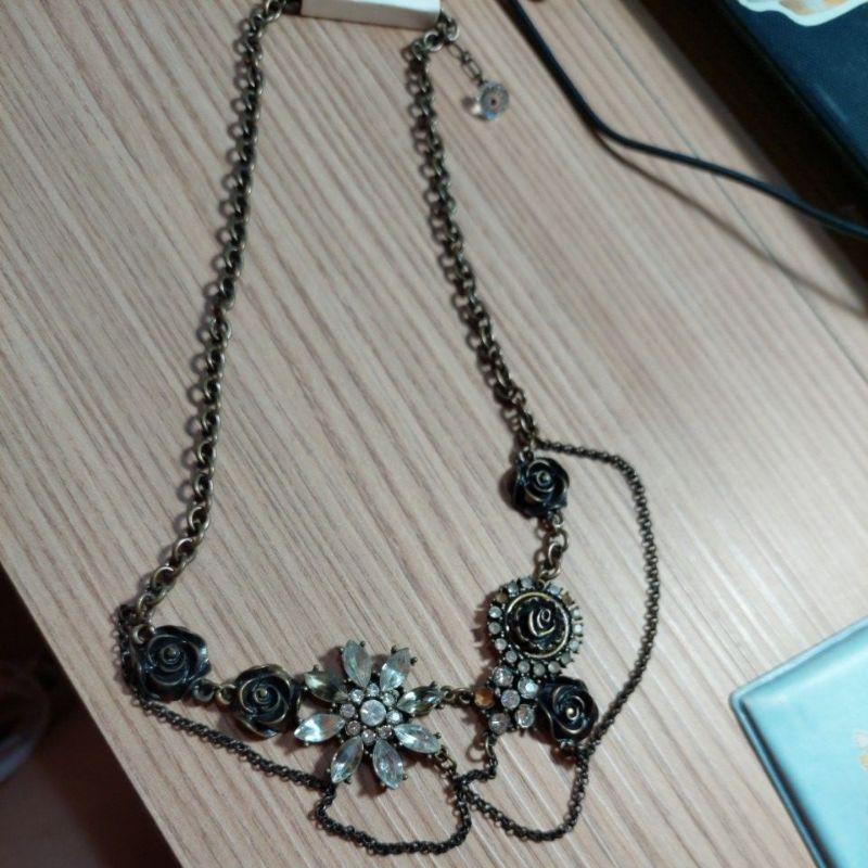 American eagle 立體玫瑰水鑽大花復古古銅色項鍊-細節圖2