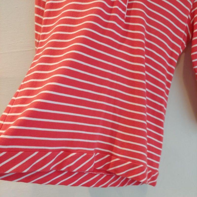 日本製Lacoste紅色條紋鱷魚牌七分袖Polo衫42號L-細節圖3
