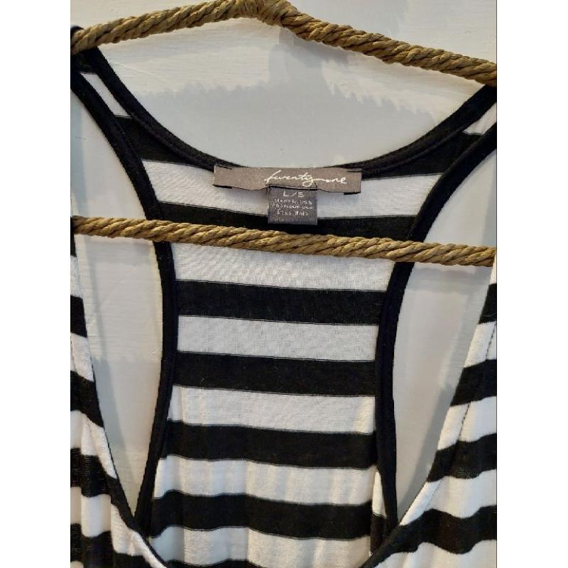 FOREVER 21黑白條文挖背背心裙連身裙落地長裙洋裝L-細節圖3