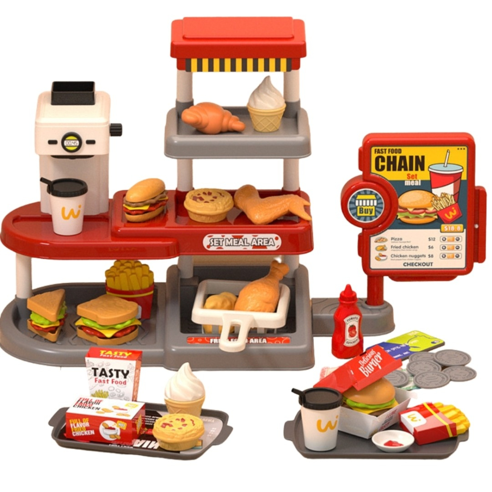 兒童迷你速食店套組71PCS✵ 飲料咖啡機/炸雞/漢堡/薯條/雞塊/冰淇淋/收銀機/兒童家家酒套組-細節圖2