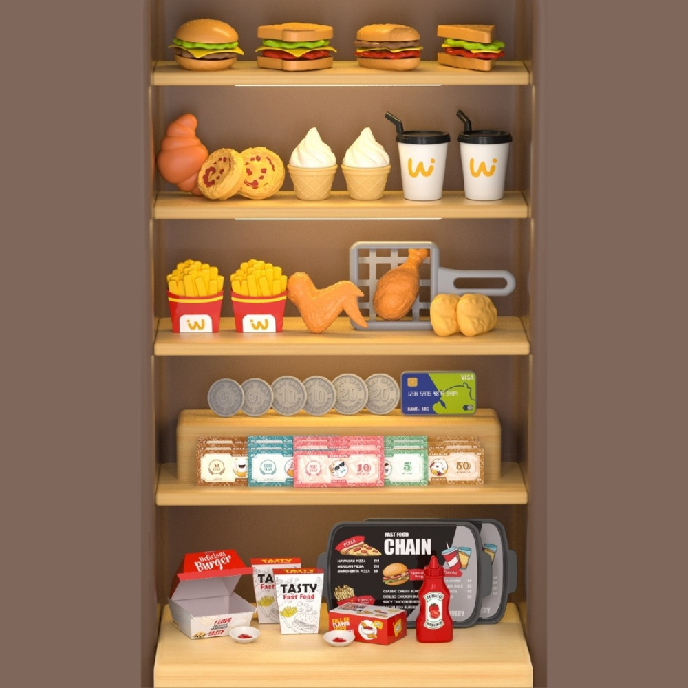 兒童迷你速食店套組71PCS✵ 飲料咖啡機/炸雞/漢堡/薯條/雞塊/冰淇淋/收銀機/兒童家家酒套組-細節圖7