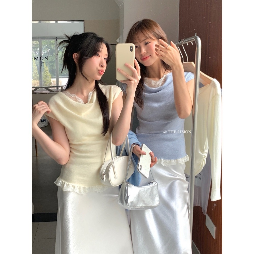 51017蕾絲拼接盪領針織衫-細節圖3