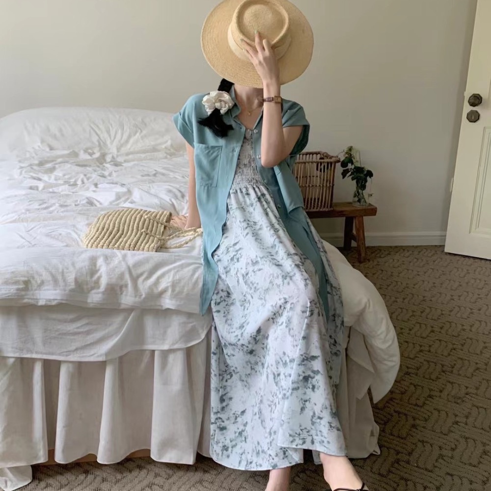 M Heart 現貨館。2件式 彈力平口洋裝+襯衫小外套 set-細節圖8