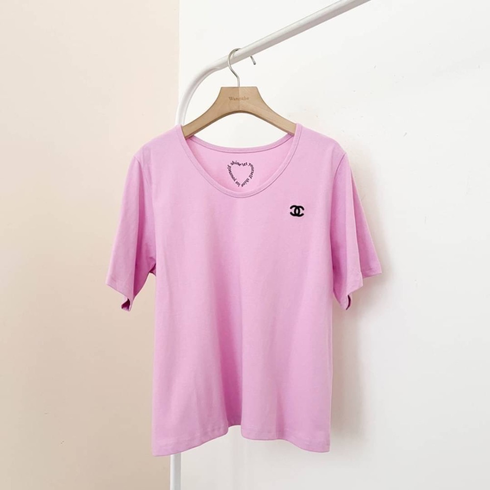 M Heart 現貨館。小香風短袖T恤 大U領-細節圖4