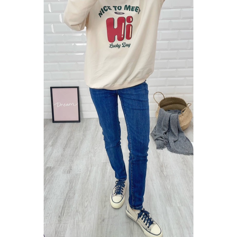 M Heart。中藍刷色彈力牛仔褲 合身版-細節圖4