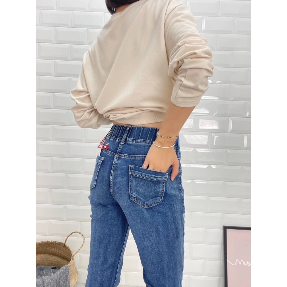 M Heart。中藍刷色彈力牛仔褲 合身版-細節圖6