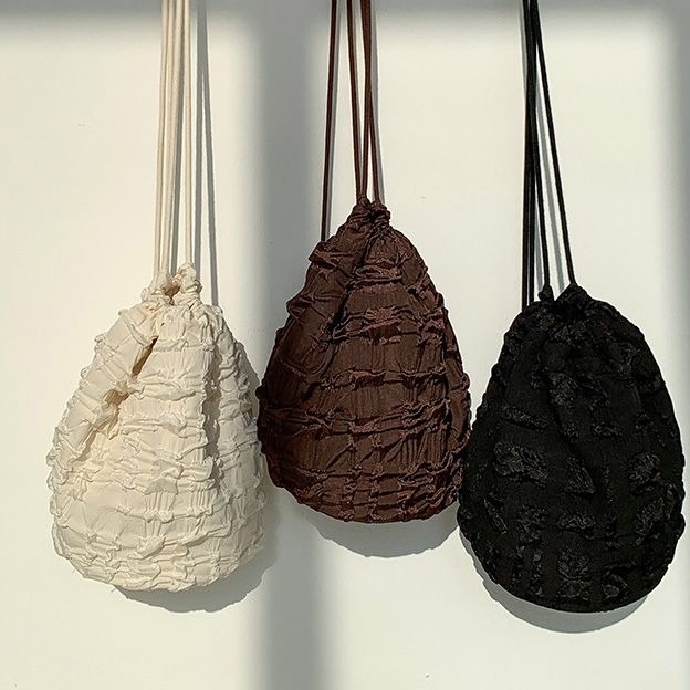 包包 水桶包 日系迷你褶皺抽繩水桶包 尼龍單肩包側背包 日常通勤簡約雙肩包-細節圖2