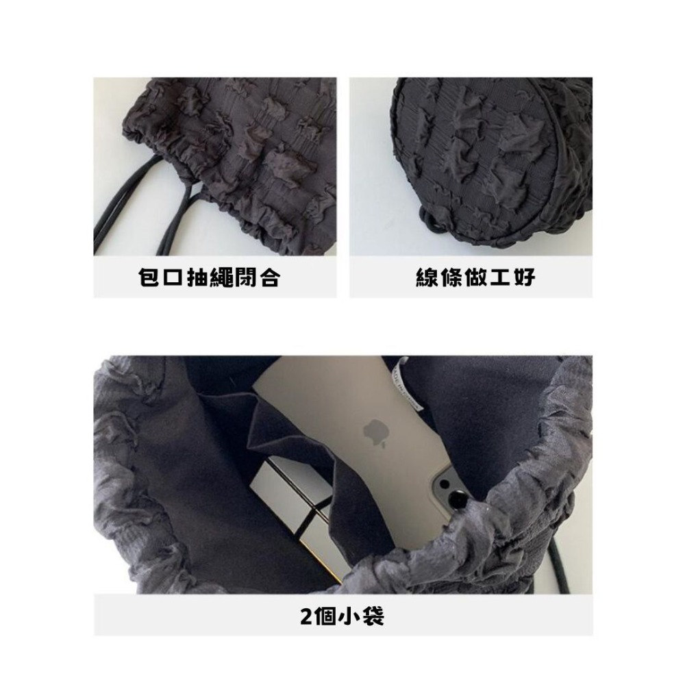 包包 水桶包 日系迷你褶皺抽繩水桶包 尼龍單肩包側背包 日常通勤簡約雙肩包-細節圖4