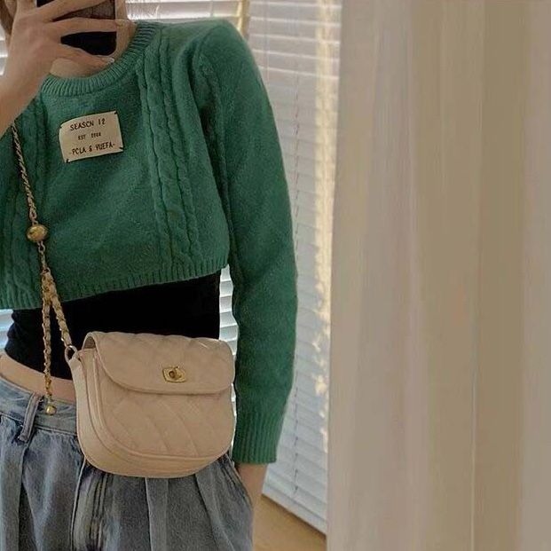 包包 斜肩包 單肩包 小香風菱格鏈條包包 新款韓版春季網紅單肩包斜挎小方包 半圓斜背包-細節圖5