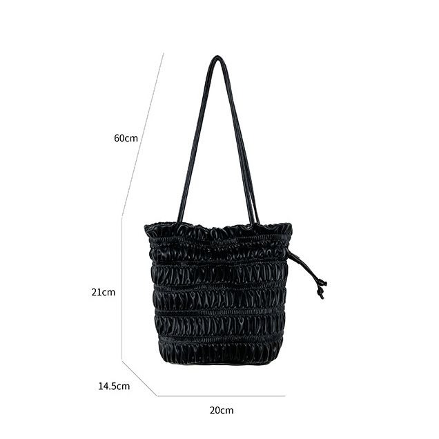 包包 水桶包 小眾設計韓國抽繩褶皺水桶包 PU軟皮 甜美單肩包肩背包腋下包 多色可挑-細節圖7
