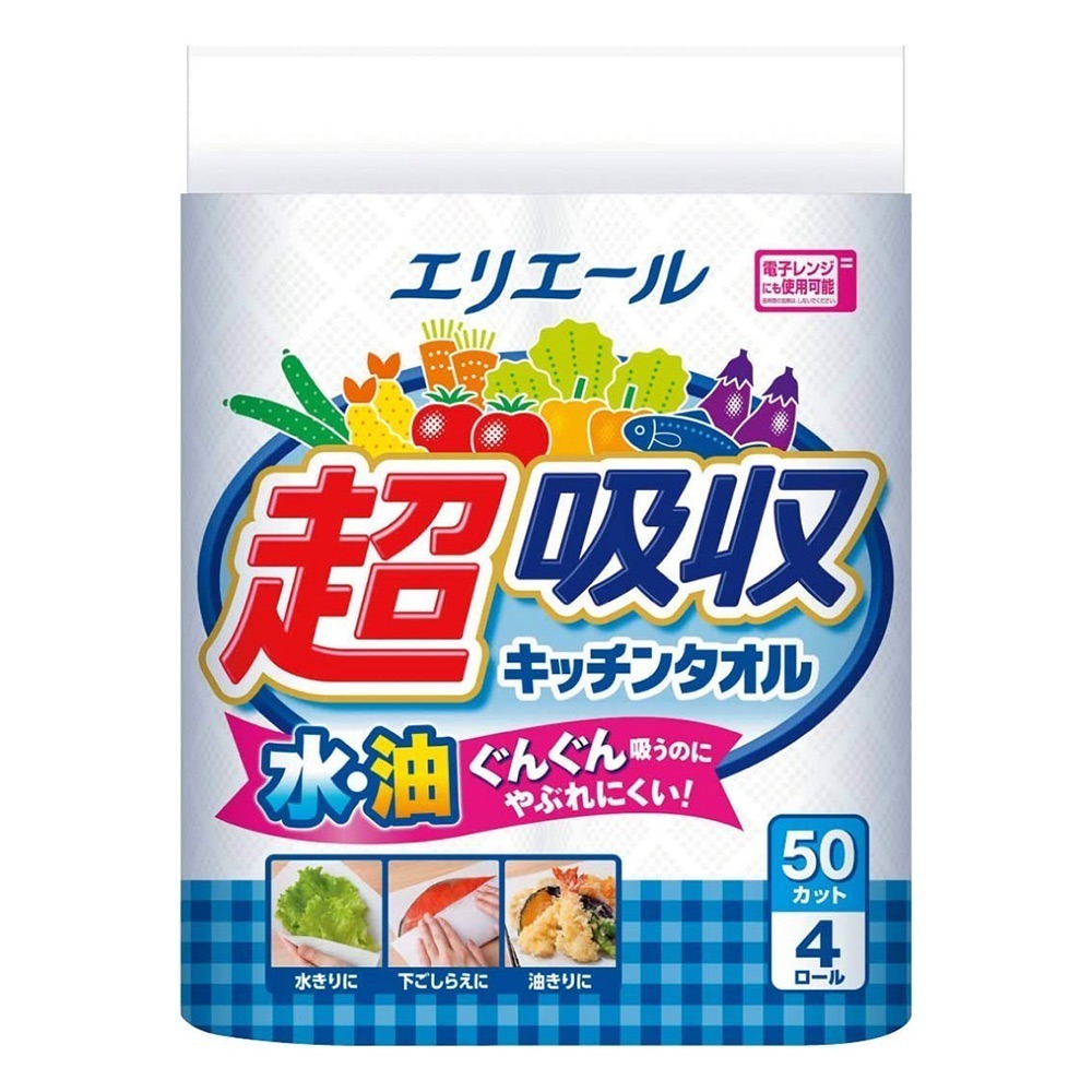 日本 大王製紙 elleair 超吸收 強韌 捲筒 廚房紙巾 (50抽/4入)-規格圖5