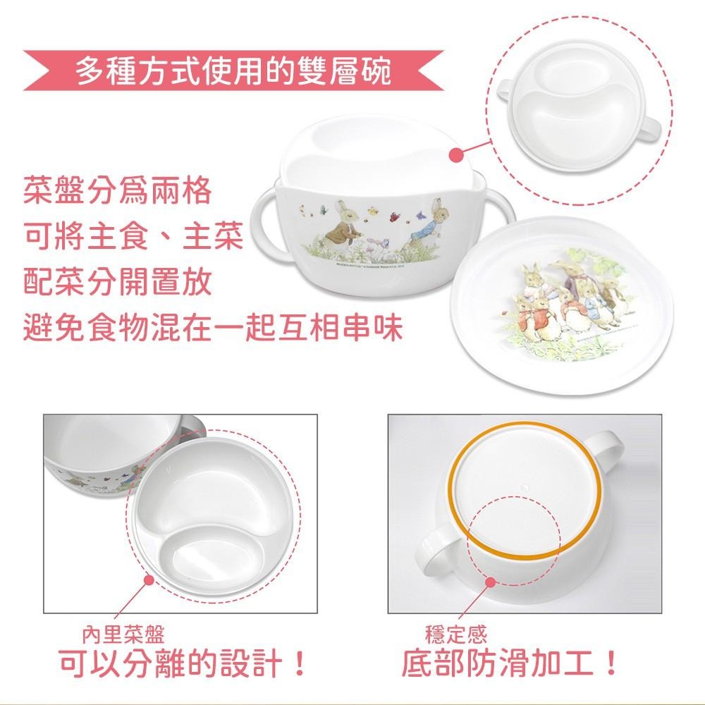 日本 EDISON mama 彼得兔 雙層 雙握把碗 附蓋 1040ml 學習碗／學習餐具組(叉子+湯匙/附收納盒)-細節圖3