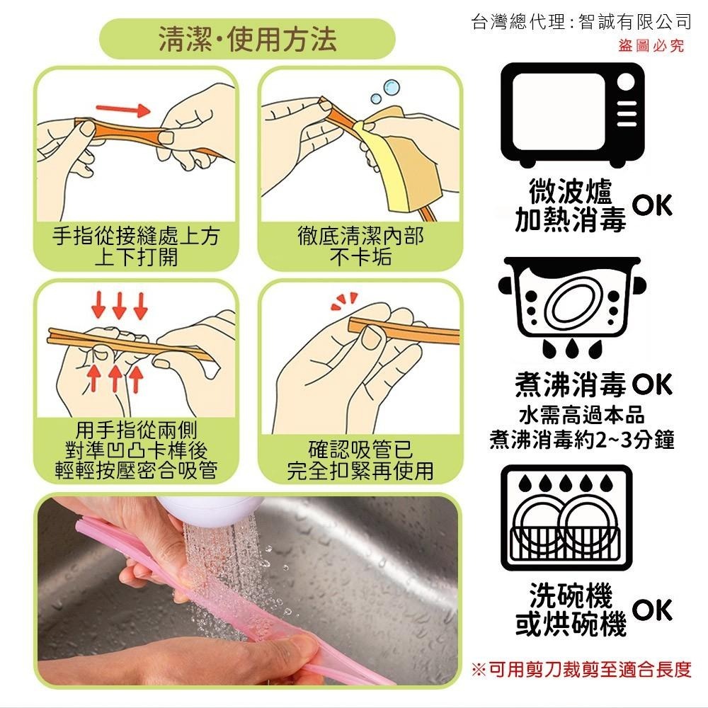 日本 EDISON mama 可拆洗 環保吸管 軟吸管 兩色可選 黃+粉／綠+橘 環保 吸管-細節圖3