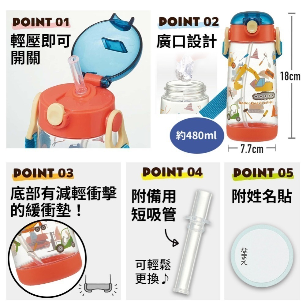 日本 SKATER 兒童吸管透明冷水壺 480ml 多款任選 兒童 直飲式 彈跳式 透明 冷水壺 附提繩-細節圖2