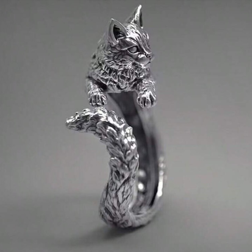 1入復古風格破損貓型開口戒指-細節圖3