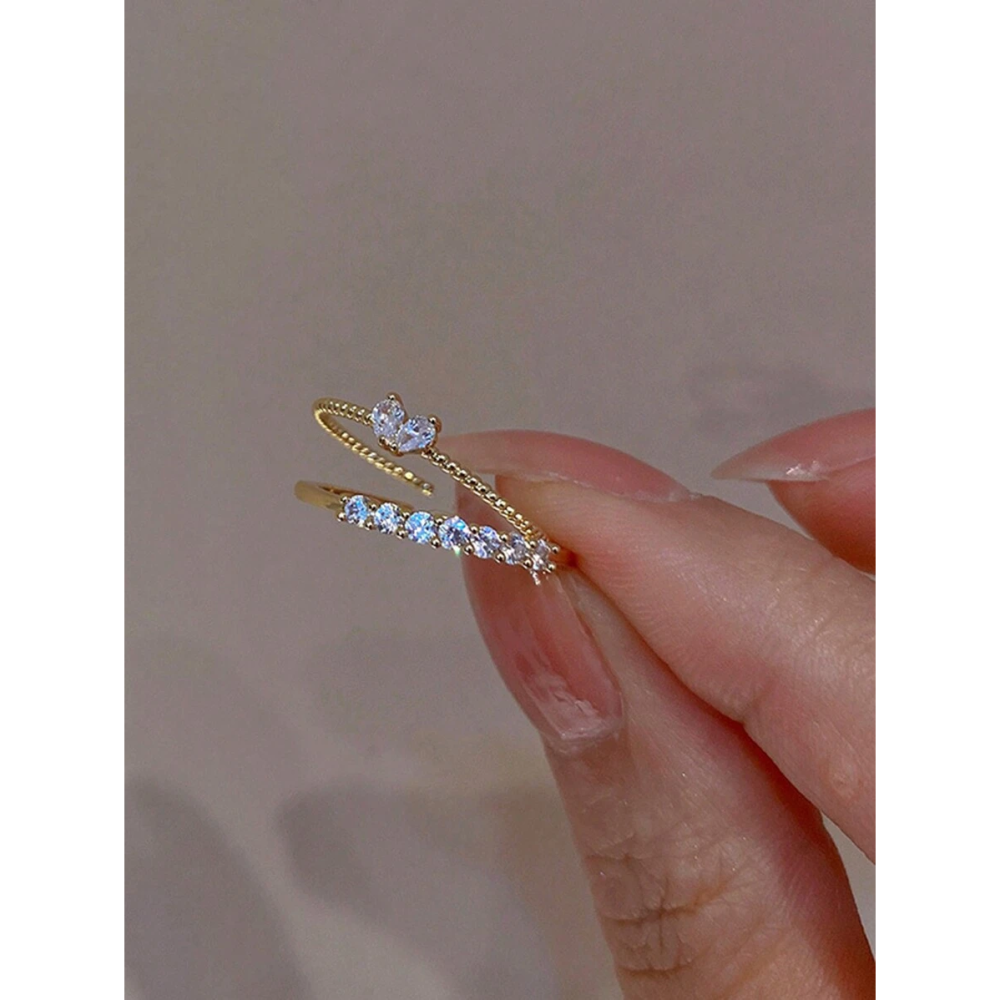 2 件套時尚心形和水鑽裝飾開口戒指-細節圖2