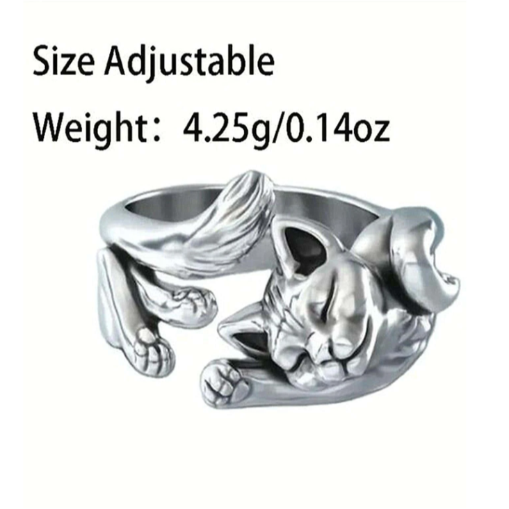 沉睡貓咪設計開口戒指-細節圖4