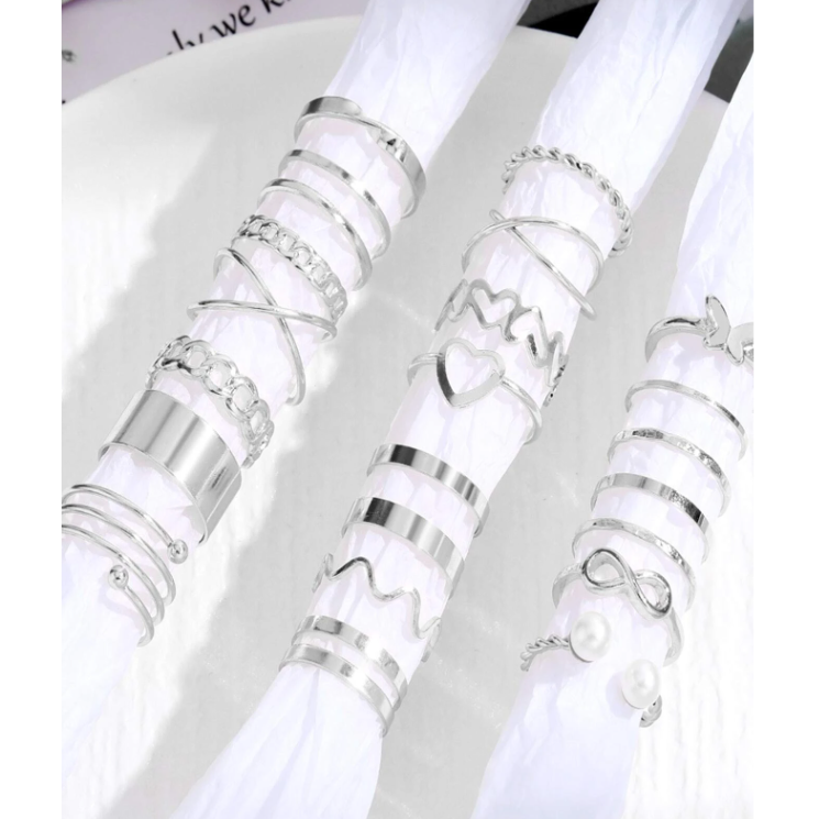 22入組仿珍珠及心型裝飾戒指-細節圖2