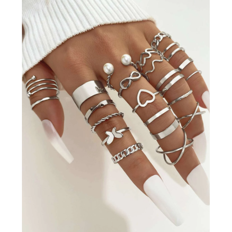 22入組仿珍珠及心型裝飾戒指-細節圖3