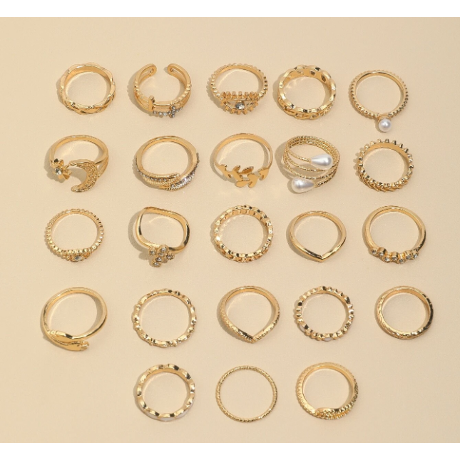 23入組豪華的眼睛、人造珍珠、多元素戒指套裝,裝飾有鑽石-細節圖3