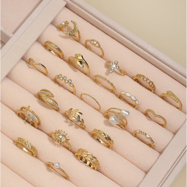 23入組豪華的眼睛、人造珍珠、多元素戒指套裝,裝飾有鑽石-細節圖4