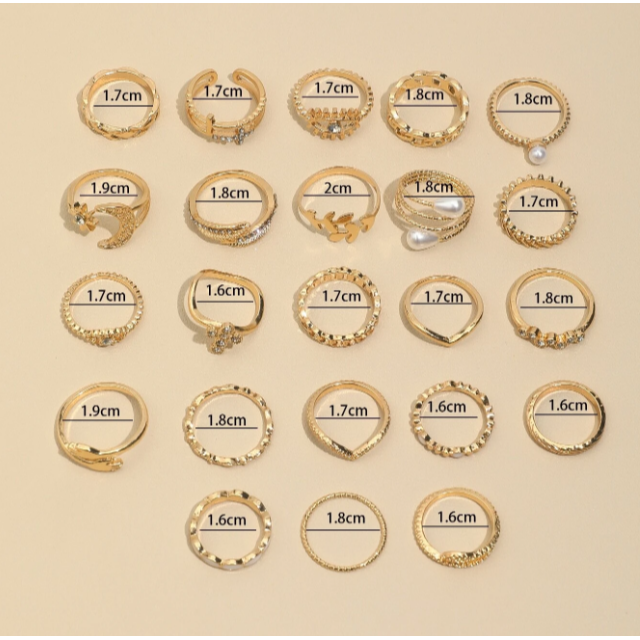 23入組豪華的眼睛、人造珍珠、多元素戒指套裝,裝飾有鑽石-細節圖5