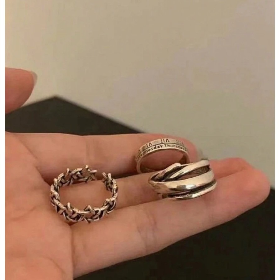 3 枚套復古簡約開放式設計男士食指戒指-細節圖2