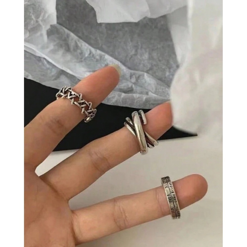 3 枚套復古簡約開放式設計男士食指戒指-細節圖3