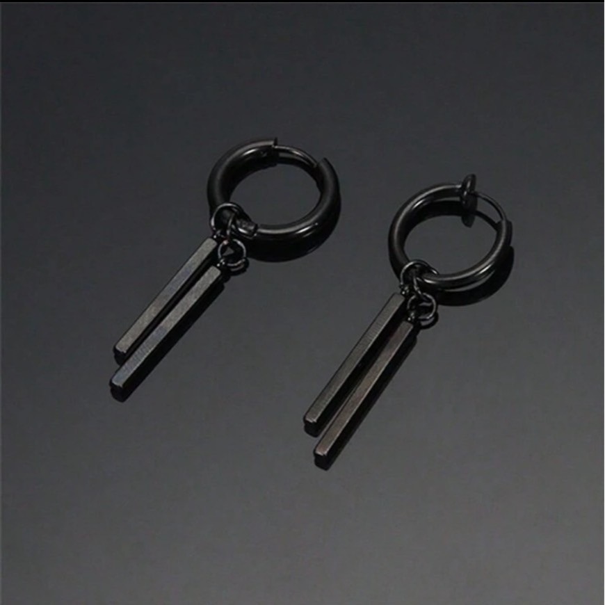 鈦鋼矩形條形設計垂墜耳環-細節圖2