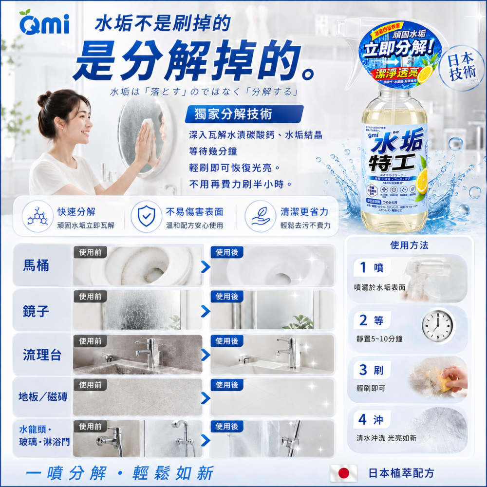 【3瓶$550買就送貓咪刷】水垢清潔劑特工|水龍頭皂垢| 浴室玻璃水垢去除 |溫和不傷手-細節圖4