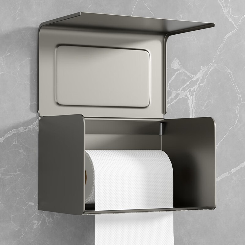百字衛生間紙巾盒 太空鋁廁紙盒廁所防水抽紙盒免打孔衛浴捲紙盒槍灰-細節圖4