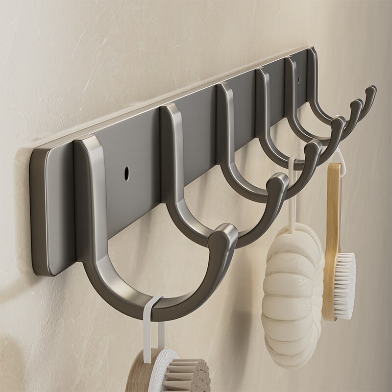 百字掛鉤太空鋁排鉤衛生間浴室廚房粘鉤免打孔玄關門後衣帽鉤槍灰6鉤-規格圖6