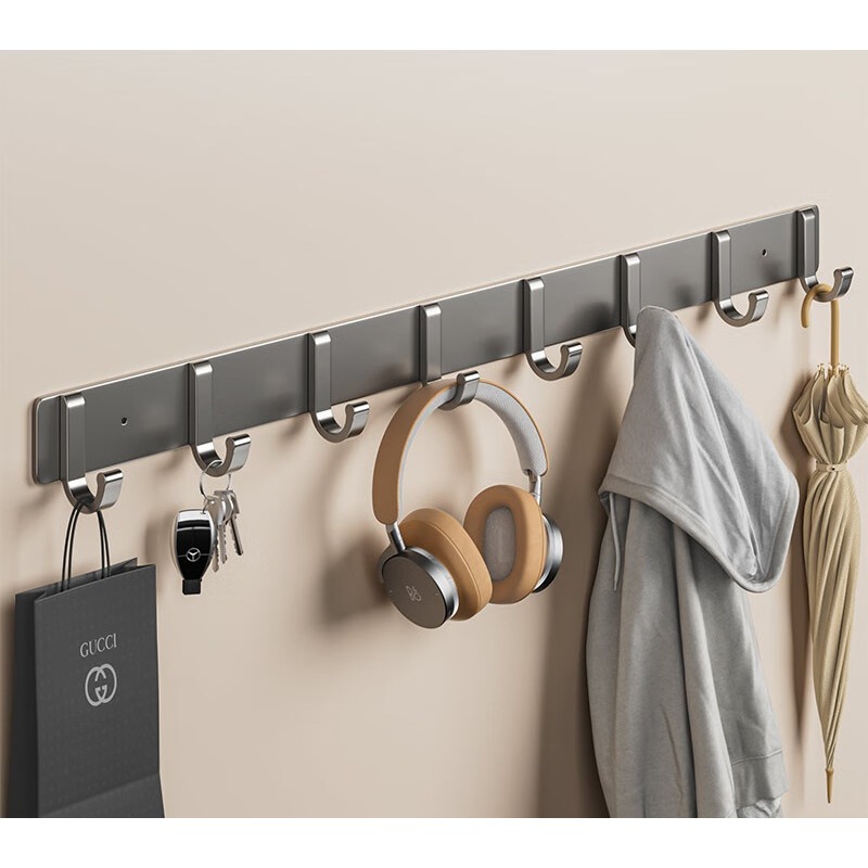 百字掛鉤太空鋁排鉤衛生間浴室廚房粘鉤免打孔玄關門後衣帽鉤槍灰6鉤-規格圖6