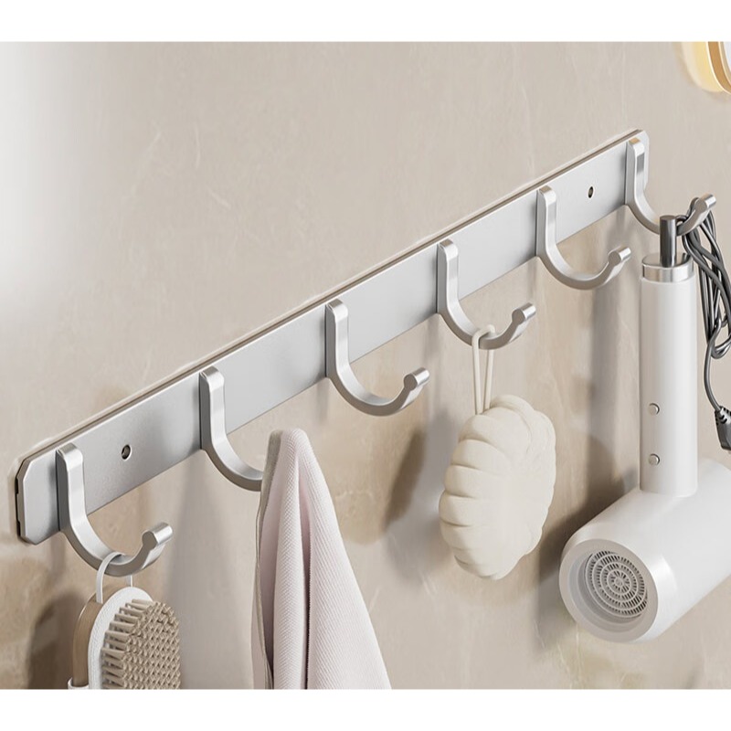 百字掛鉤太空鋁排鉤衛生間浴室廚房粘鉤免打孔玄關門後衣帽鉤槍灰6鉤-規格圖6