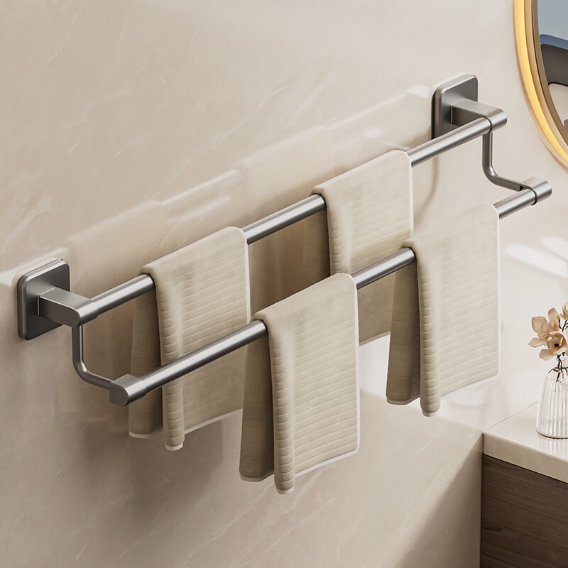 百字毛巾杆 免打孔壁掛衛生間置物架錯層浴巾架浴室掛架毛巾架60cm-規格圖7