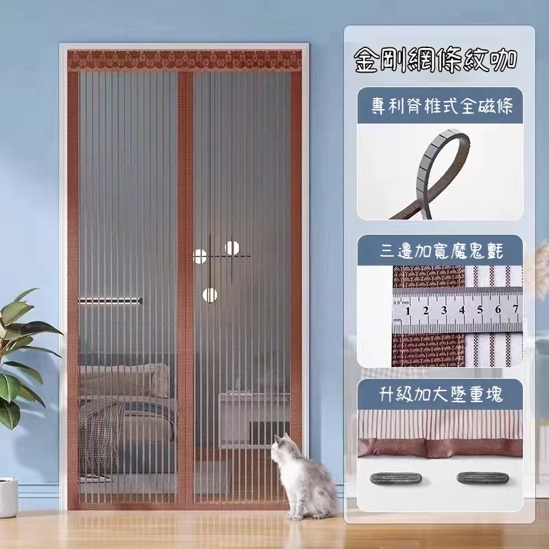 限時下殺🔥脊柱磁條 防蚊門簾 磁條門簾 金剛網防蚊門簾 魔術貼免打孔門簾 磁性自吸磁條側開加密紗網 防蠅防蚊空調簾-規格圖9