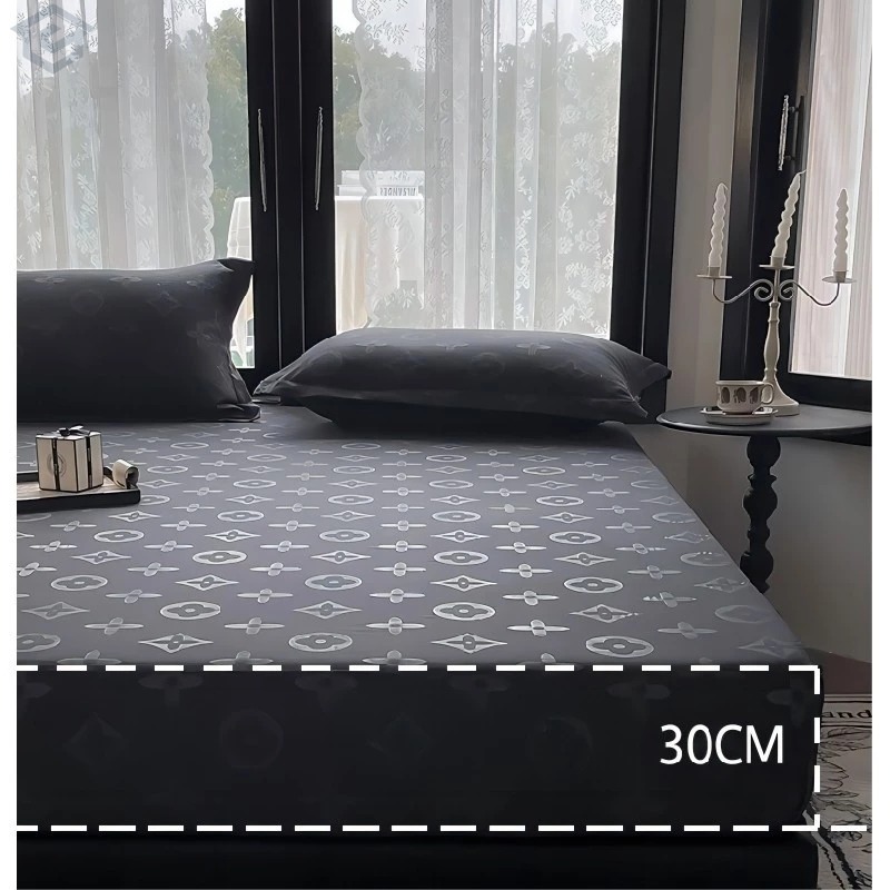 台灣現貨】黑色床包 30CM加高圍布 輕奢床單 裸睡親膚 保潔墊 單人/加大/雙人/特大床包 鬆緊帶包裹 全包防滑床包-細節圖2