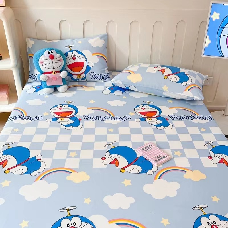 🔥叮噹貓卡通床包 哆啦A夢卡通床包四件套 床包 兒童床包 全棉單人/雙人/加大床包 床單 保潔墊 枕頭套 床罩🔥-細節圖3