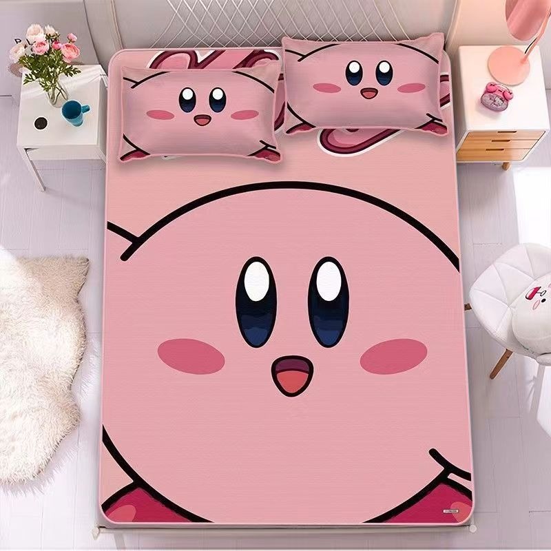 星之卡比床包 卡通床包 床包 兒童床包 單人/雙人/加大 床包+枕頭套 卡通床包 學生寢室床包-細節圖3